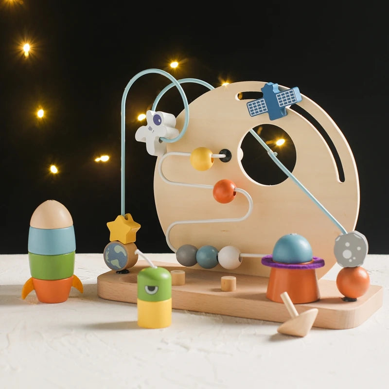 Baby Wooden planet, Activity Space Rocket Interactive Toy for Kids - LittleOzKid
