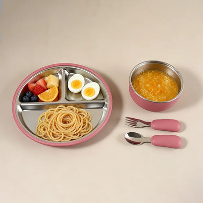 4PCS Stainless Steel Baby Feeding Set with Silicone Bowl