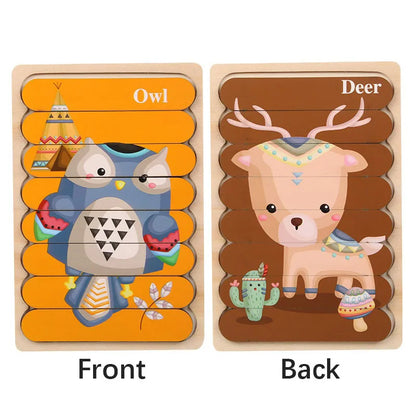 Montessori Cartoon Animal Double-Sided Wooden Strip Puzzle – (Buy 3 for $49)