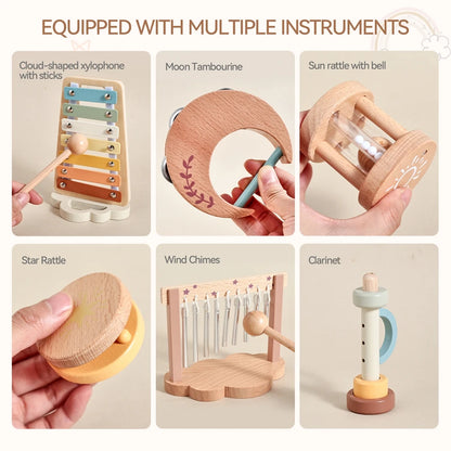 6-Piece Wooden Baby Musical Instrument Set – Sensory Sound & Music Toy