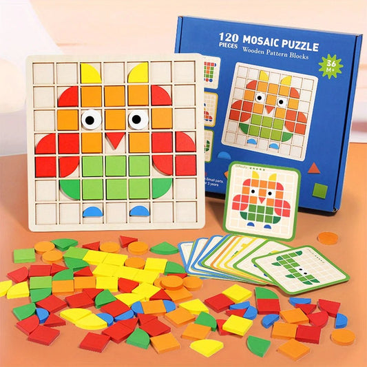 120Pcs Wooden Mosaic Puzzle, Jigsaw Puzzle Board Set for kids - LittleOzKid