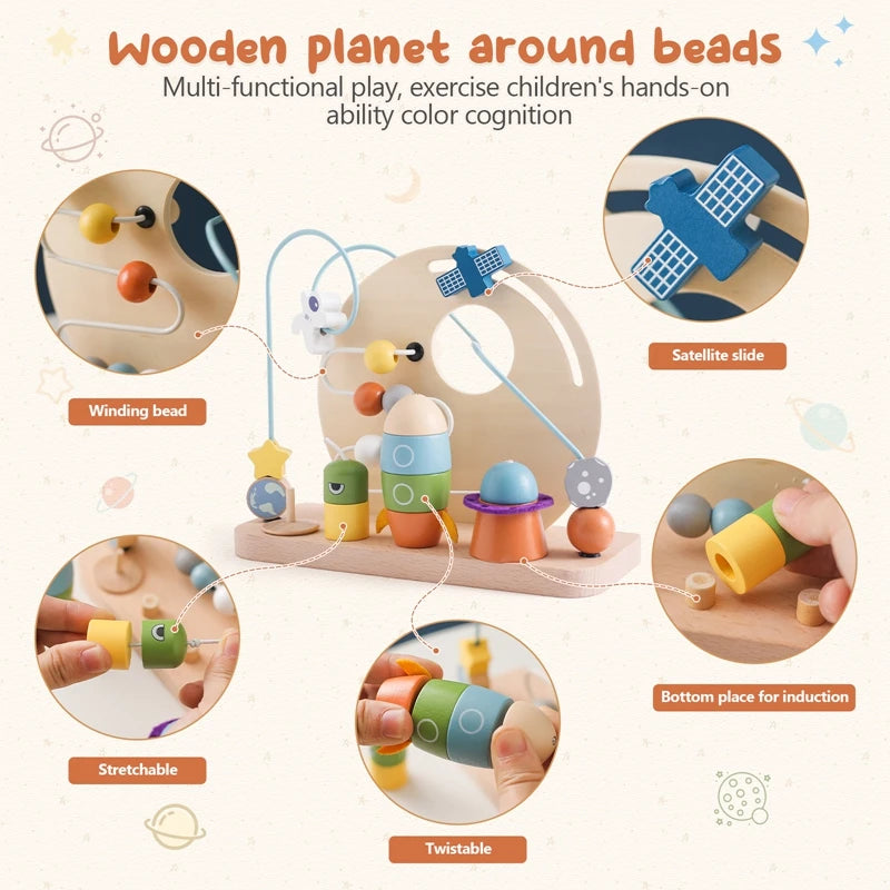 Baby Wooden planet, Activity Space Rocket Interactive Toy for Kids - LittleOzKid