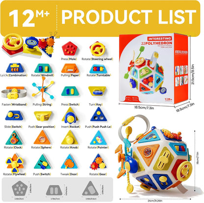Montessori Sensory Activity Busy Cube for Baby and Toddler, Fine Motor Skills Toy