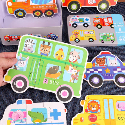 Montessori Wooden 3D Jigsaw Puzzle Games with Iron Box