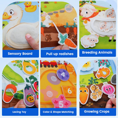 3D Farm Montessori Felt Quiet Busy Book, Toddler Sensory & Travel Toy