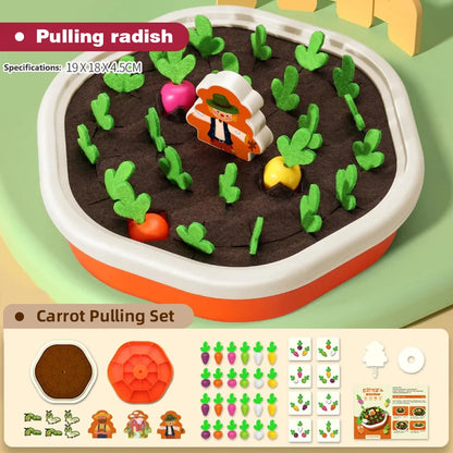 Montessori Carrot Harvest Toy, Wooden Pull Radish Memory Game, Fine Motor Skills & Sorting Toy for Toddlers