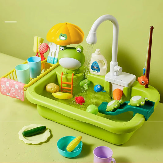 Montessori Kids Electric Kitchen Sink & Dishwasher Set – Pretend Play Food & Role‑Play