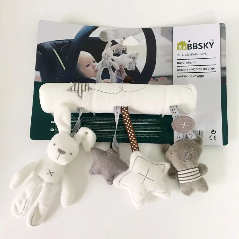 Soft Rabbit Hanging Rattle Plush toy for Strollers and Crib with Pendant Bell