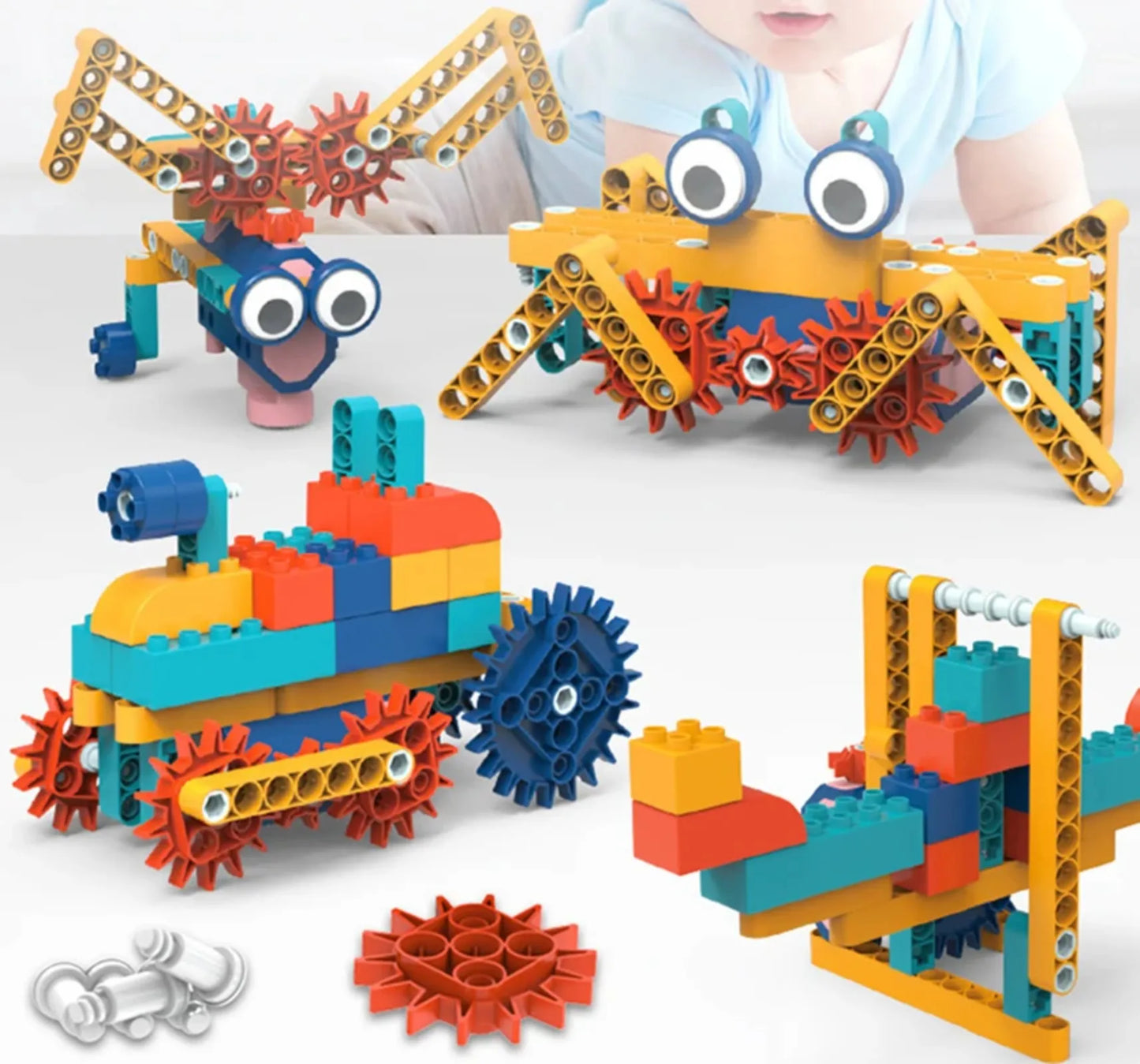 Electric STEM Gear Building Blocks for Kids – Large Particle Engineering Bricks, Montessori Educational Construction Toy