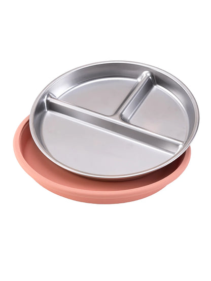 Stainless Steel Baby Feeding Plate with Detachable Suction