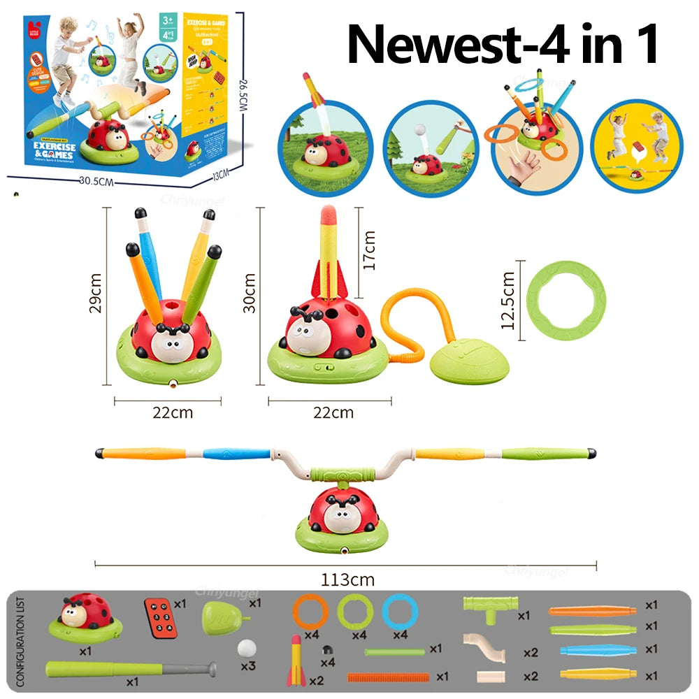 4 in 1 Ladybug Exercise Machine, Sport Indoor & Outdoor Entertainment Kids Game, Educational Toy
