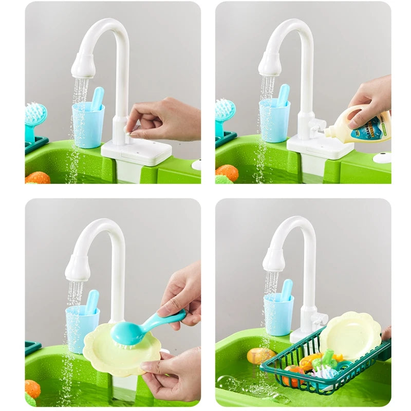 Montessori Kids Electric Kitchen Sink & Dishwasher Set – Pretend Play Food & Role‑Play