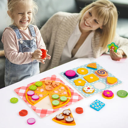 Wooden Montessori Kids Pizza & Cookie Cutting Toy Set – Pretend Play Kitchen Food Simulation