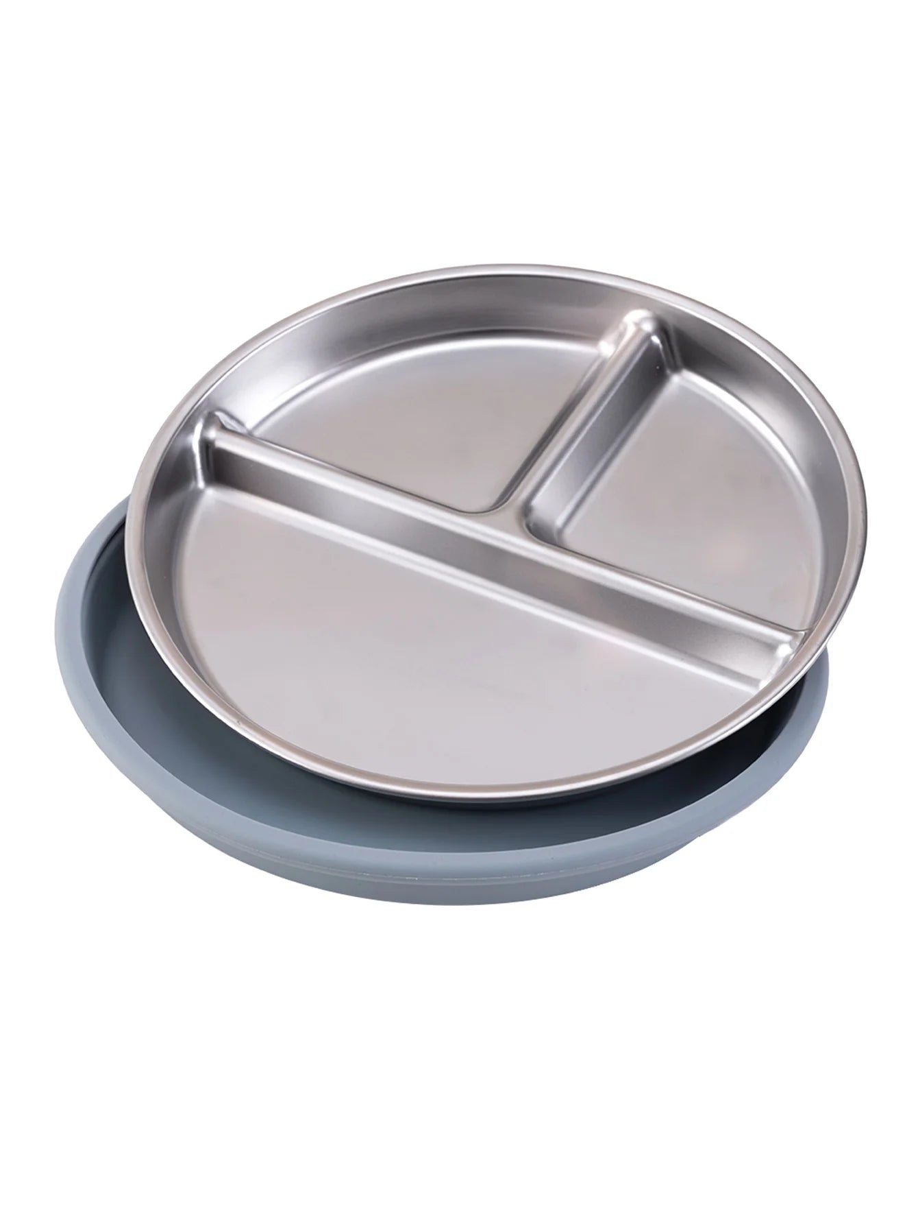 Stainless Steel Baby Feeding Plate with Detachable Suction