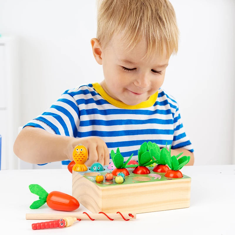 Wooden Carrot Harvest Game - Montessori Educational Toy For Toddlers, Fine Motor Skills Development