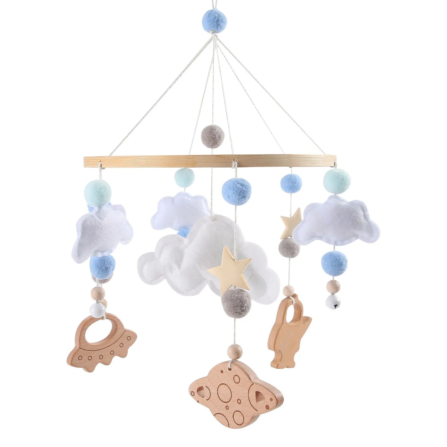 Baby Rattle Nursery Wooden Crib,Cot Hanging Toy Mobile with Music Box and Bed Bell