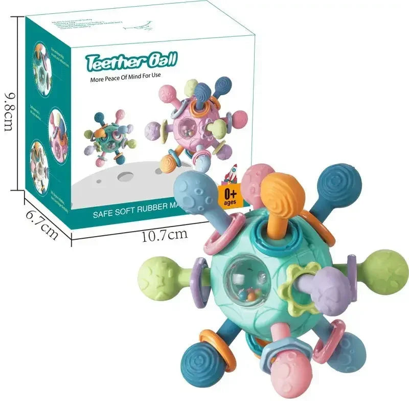 Baby Silicone Rotating Rattle Ball Grasping Activity, Teether Sensory Toys