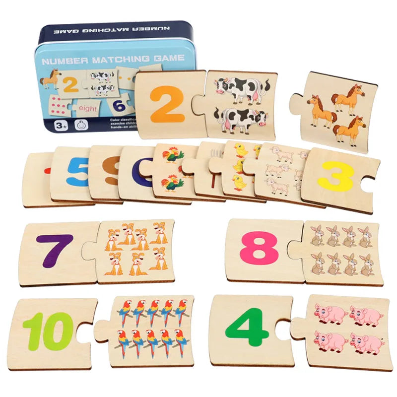 Wooden Animal & Food Matching Puzzle Toy, Toddler Learning Game