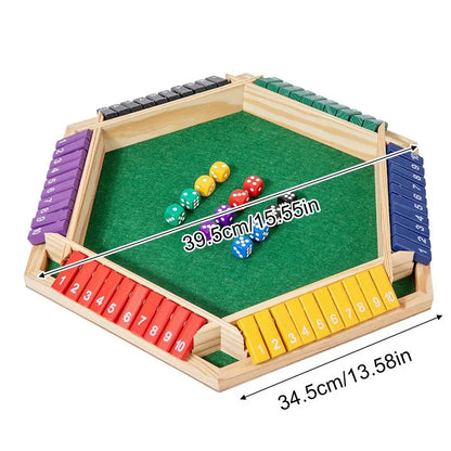 Shut The Box Wooden Game – 6‑Sided Math Board for Parties & Travel