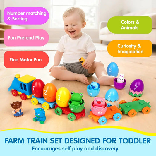 Montessori Farm Animal Train Set – Educational Counting, Sorting & Fine Motor Toy