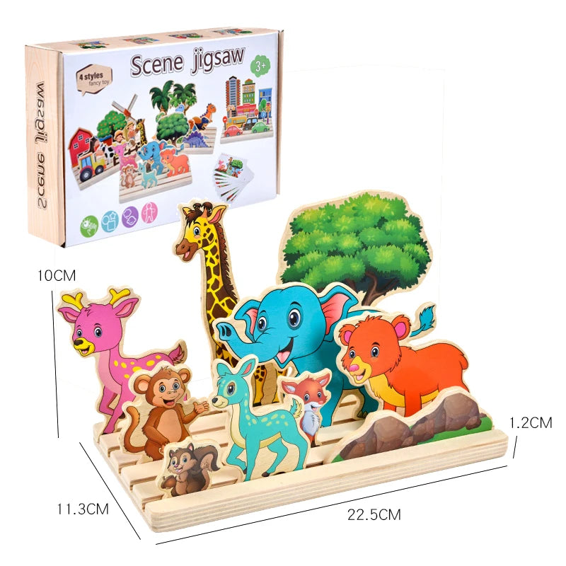 Wooden Montessori Thinking Game and Jigsaw Puzzles Matching Board for Kids