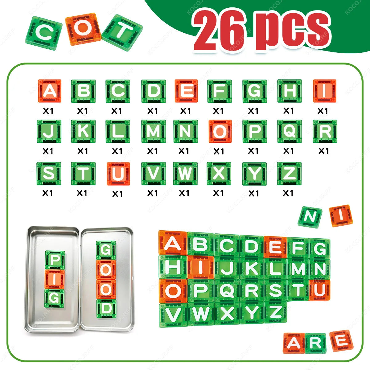 Mini Magnetic Tiles Letters Toys, Alphabet Learning & Spelling Building Blocks
