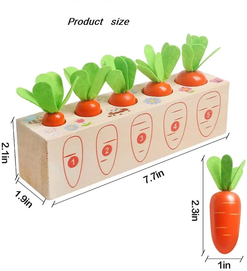 Wooden Carrot Harvest Game - Montessori Educational Toy For Toddlers, Fine Motor Skills Development