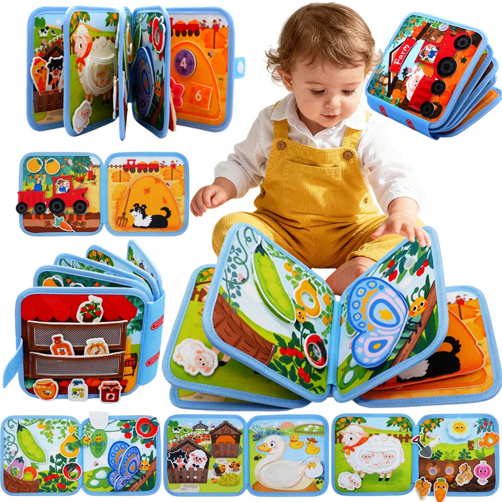 3D Farm Montessori Felt Quiet Busy Book, Toddler Sensory & Travel Toy