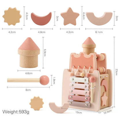 Montessori Wooden Activity Castle Cube & Musical Busy Box Toy