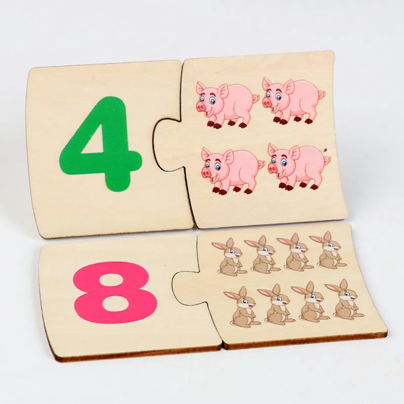 Wooden Animal & Food Matching Puzzle Toy, Toddler Learning Game