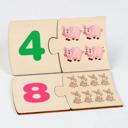 Wooden Animal & Food Matching Puzzle Toy, Toddler Learning Game