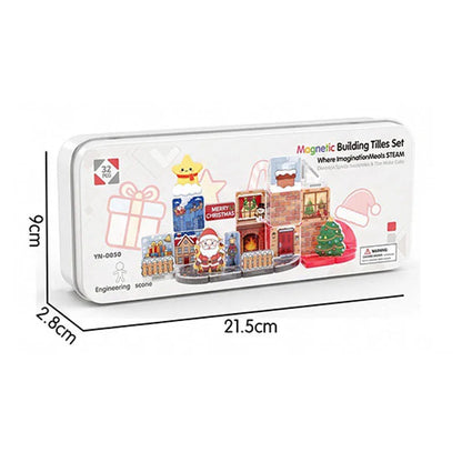 Christmas Mini Magnetic Blocks Puzzle Set For Kids With Portable Iron Box