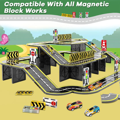 Montessori Magnetic Road Tiles Set – STEM Learning & Construction Blocks for Kids