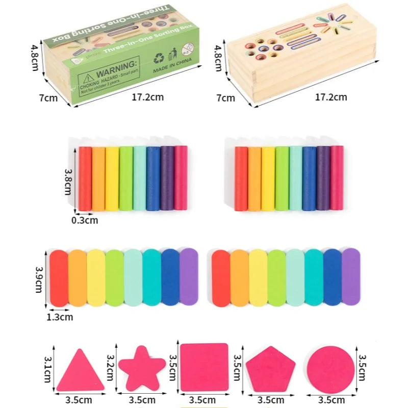 Montessori Wooden 3D Geometric Solids Toy, Shape Sorting & Color Matching