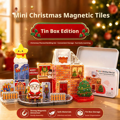 Christmas Mini Magnetic Blocks Puzzle Set For Kids With Portable Iron Box