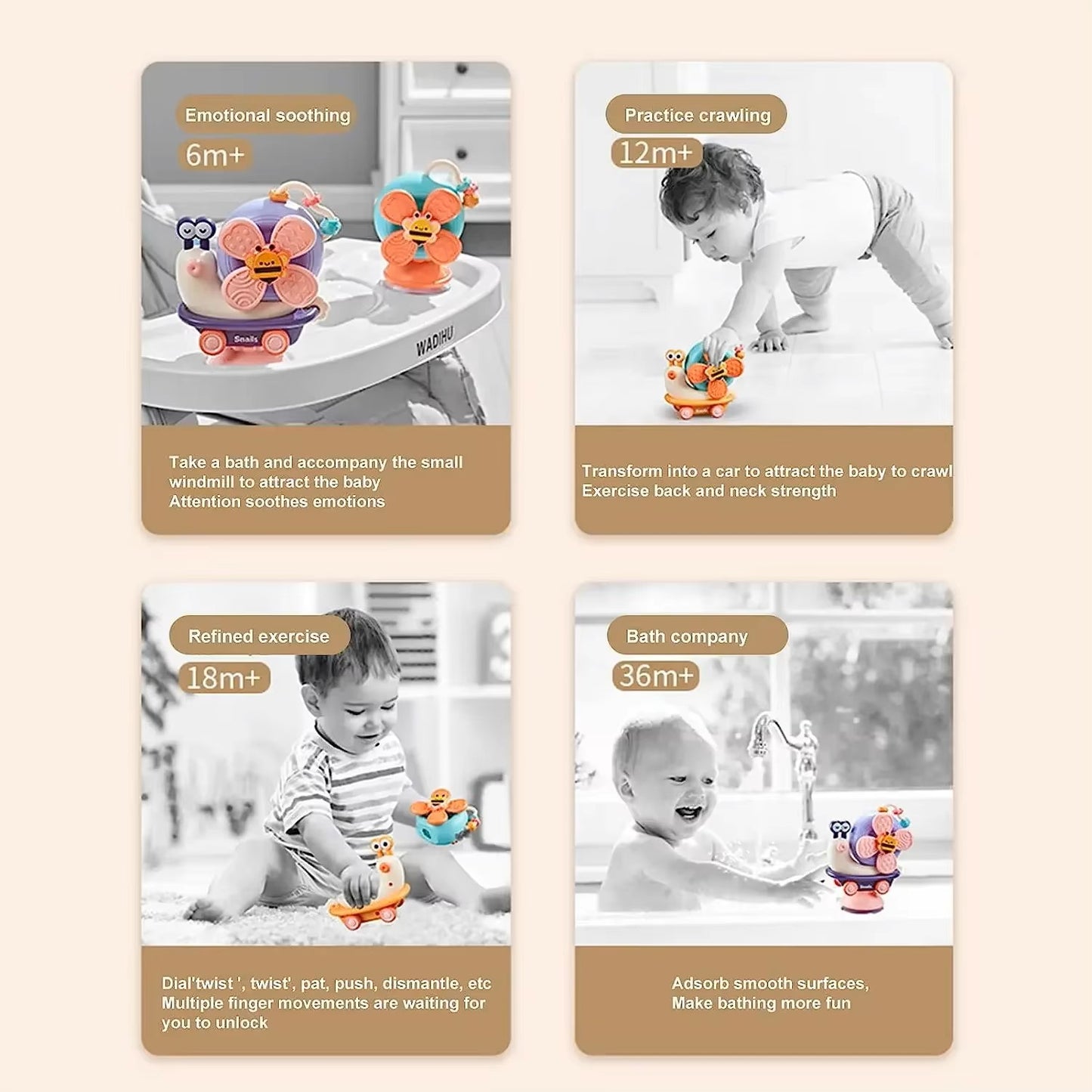Baby Montessori Suction Spinner Toy, Bath Sensory & High Chair Suction for Toddlers