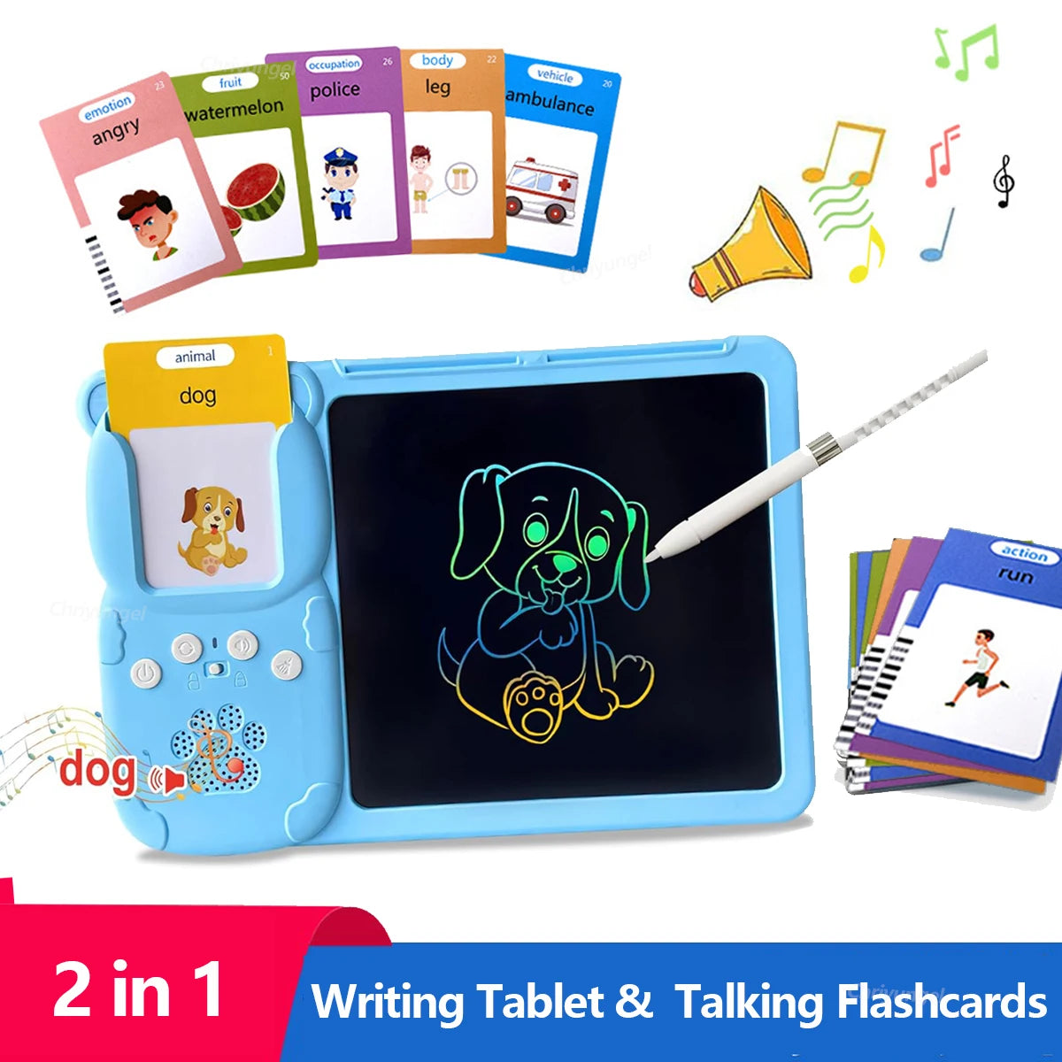 Montessori 2‑in‑1 Electric Talking Flash Cards & LCD Writing Tablet
