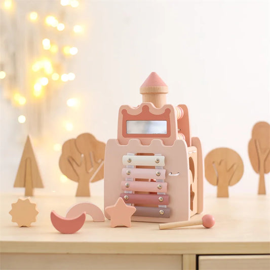 Montessori Wooden Activity Castle Cube & Musical Busy Box Toy