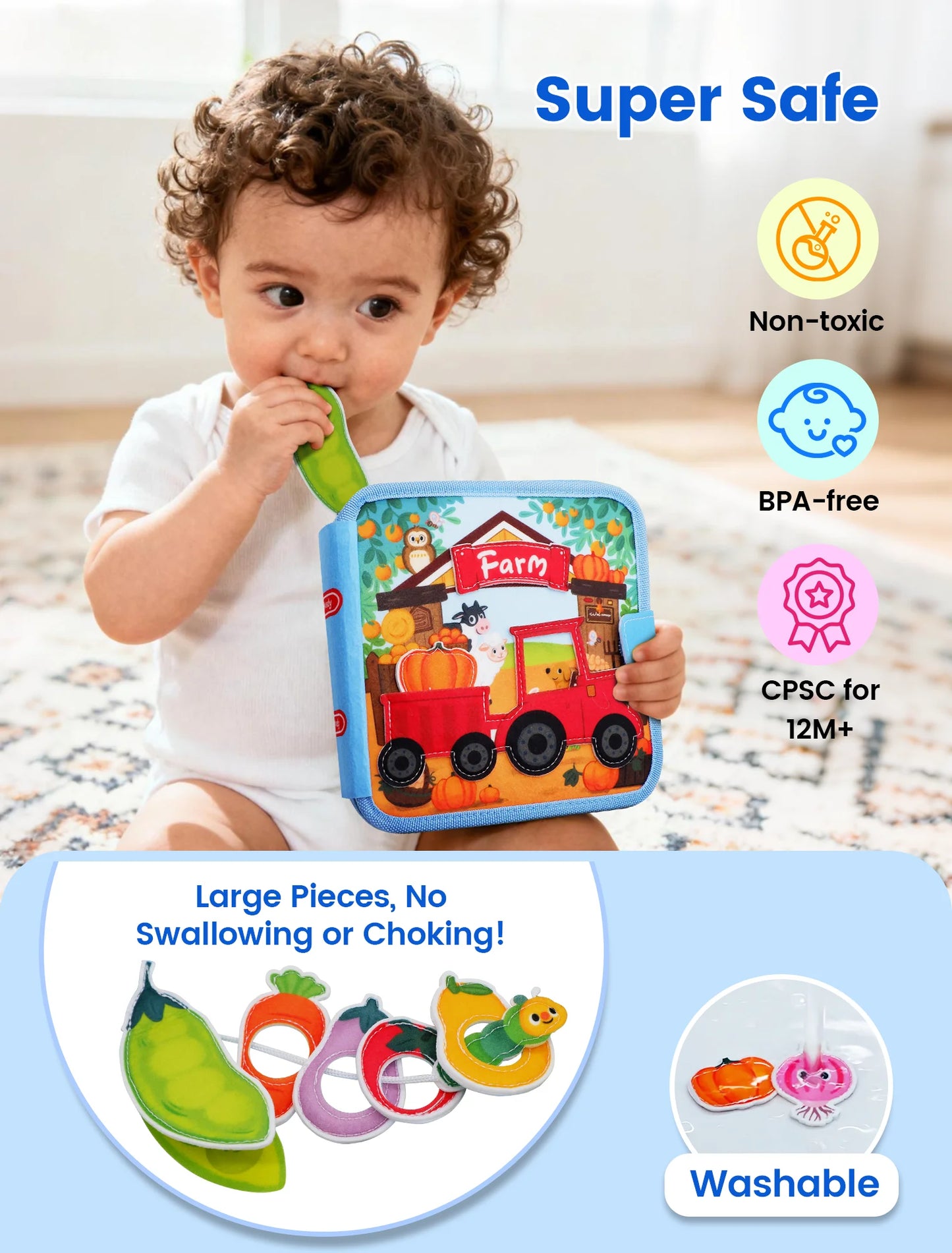 3D Montessori Farm Busy Board - Quiet Felt Book for Toddler Travel