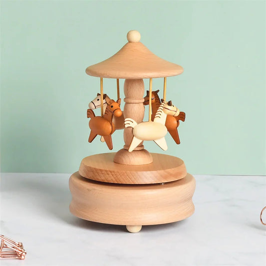 Hand Crank Wooden Carousel Music Box Ornaments