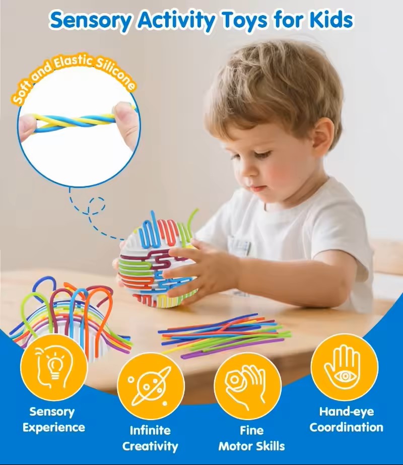 Sensory Activity Ball, Relaxing Stress Colored Silicone Rod Travel Toy for Kids