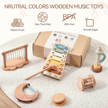 6-Piece Wooden Baby Musical Instrument Set – Sensory Sound & Music Toy