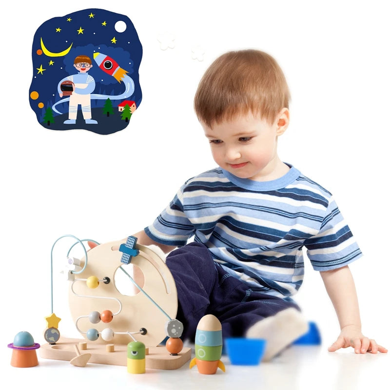 Baby Wooden planet, Activity Space Rocket Interactive Toy for Kids - LittleOzKid