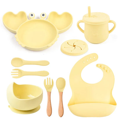 9Pcs Silicone Baby Feeding Set Dishwasher Safe Suction Bowl Bib Plate Spoon Cup (BPA Free) - LittleOzKid