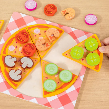 Wooden Montessori Kids Pizza & Cookie Cutting Toy Set – Pretend Play Kitchen Food Simulation