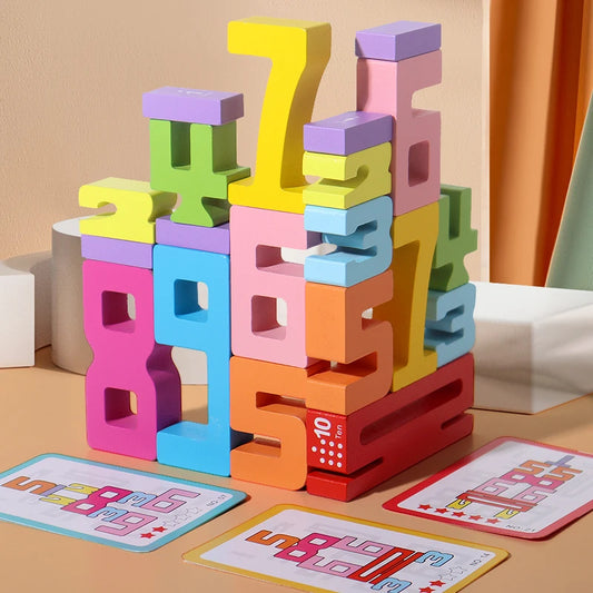 Wooden Digital Building Blocks, Stacking Puzzles