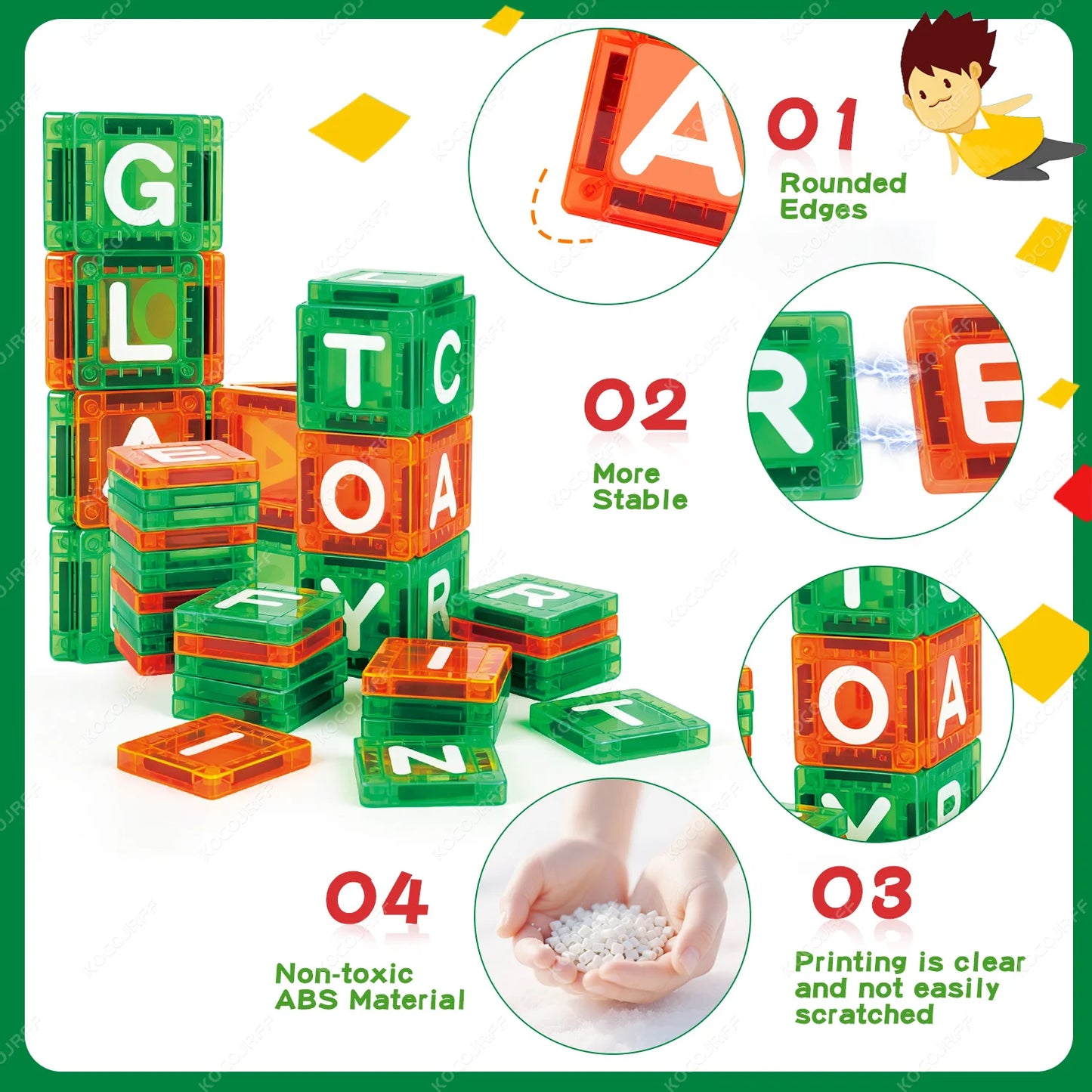 Mini Magnetic Tiles Letters Toys, Alphabet Learning & Spelling Building Blocks