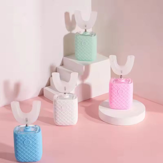 Waterproof Sensory Children's U-shaped Electric Toothbrush, 360° Silicon Toothbrush USB Charging with Blue Light for Kids