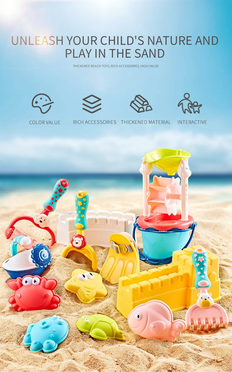 7 Piece Silicone Beach Toys, Summer Water Play Set Kids Toy with Shovel Sand Moulds - LittleOzKid