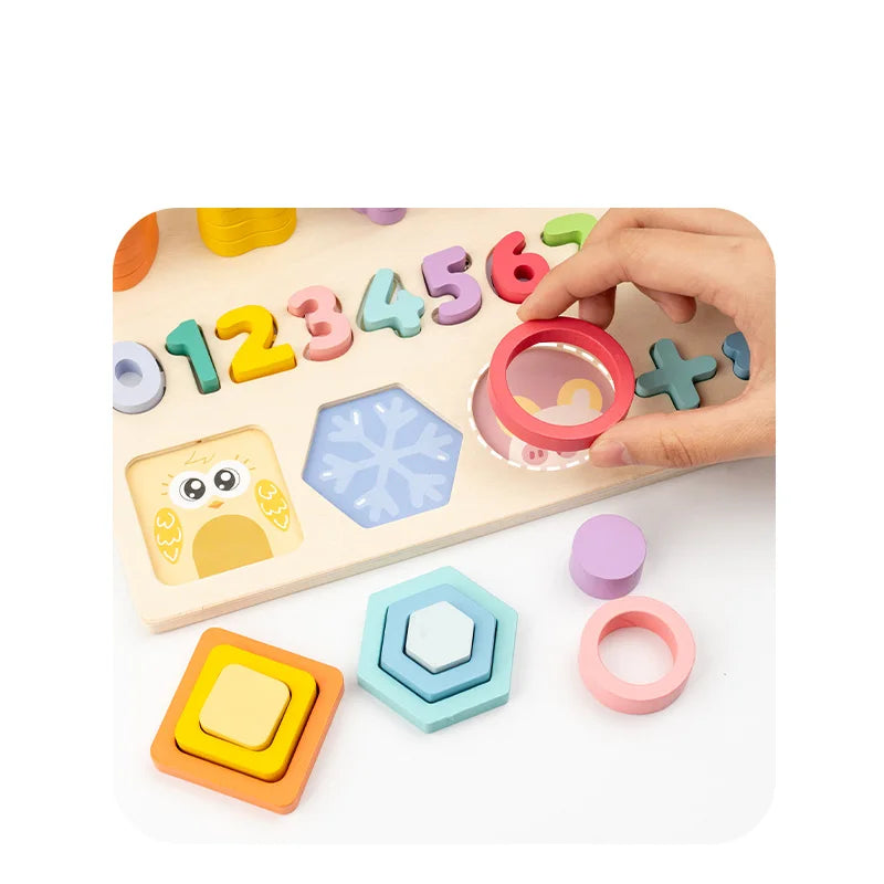 Montessori Kids’ Wooden Cognitive Play Board – Counting, Shapes, Colors & Fishing Game